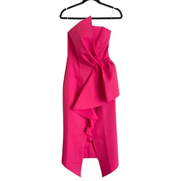 NWT ELLIATT Reception Strapless Pink Midi Dress Size XS Draped Ruffle Cocktail - Picture 2 of 9